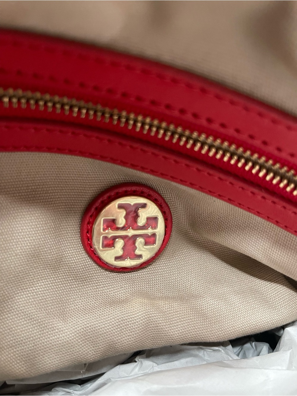 Tory Burch Ella Red Leather Large Logo Tote Bag - Picture 11 of 14